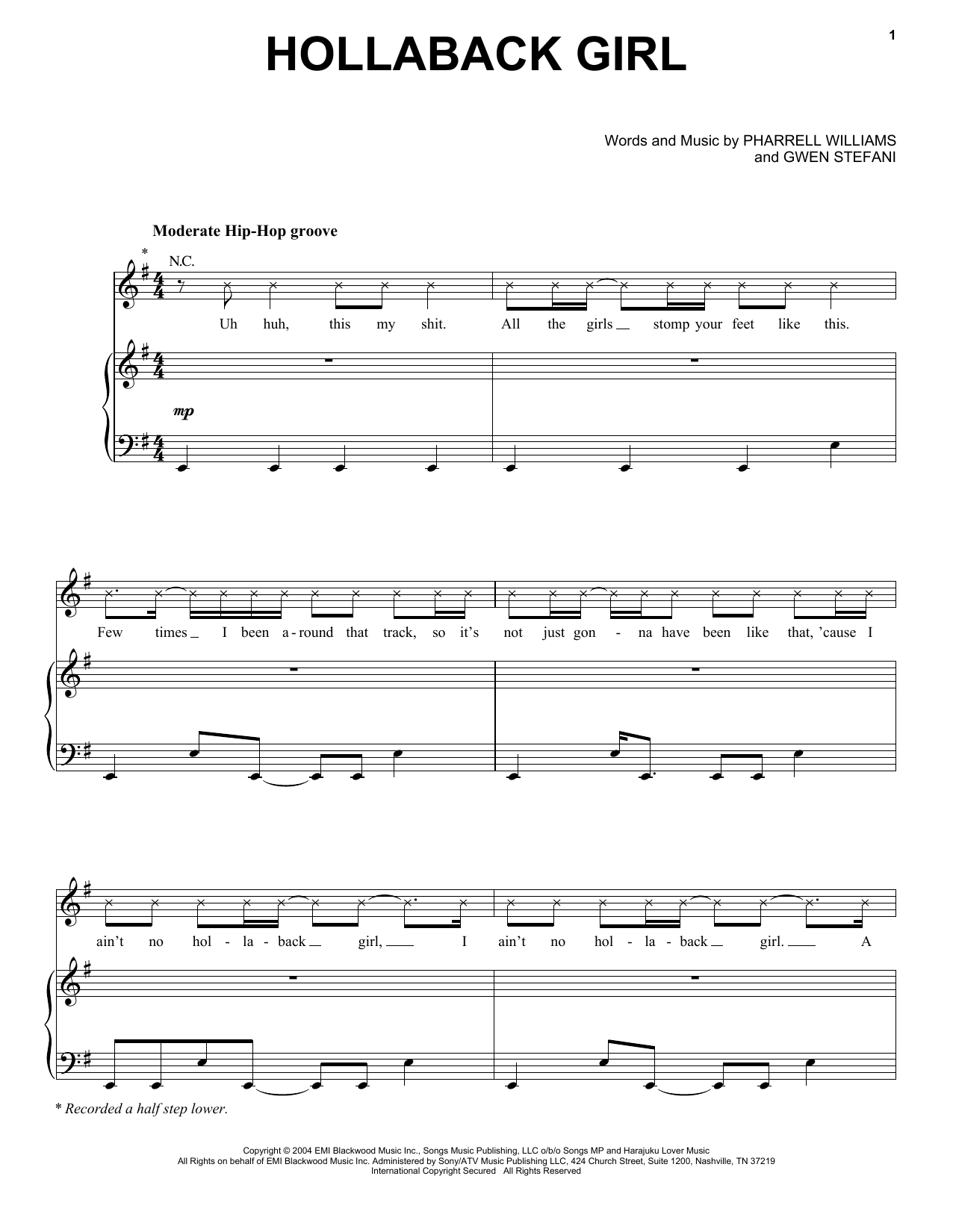 Download Gwen Stefani Hollaback Girl Sheet Music and learn how to play Piano, Vocal & Guitar (Right-Hand Melody) PDF digital score in minutes