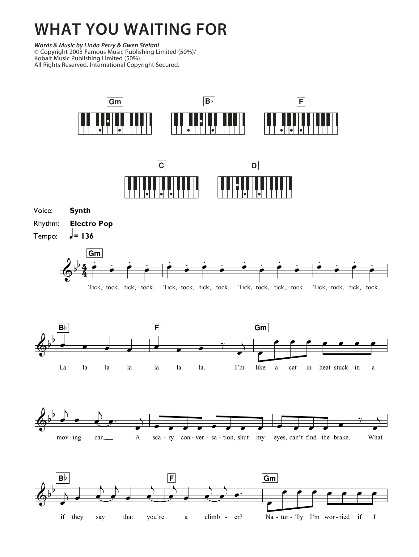 Download Gwen Stefani What You Waiting For Sheet Music and learn how to play Keyboard PDF digital score in minutes