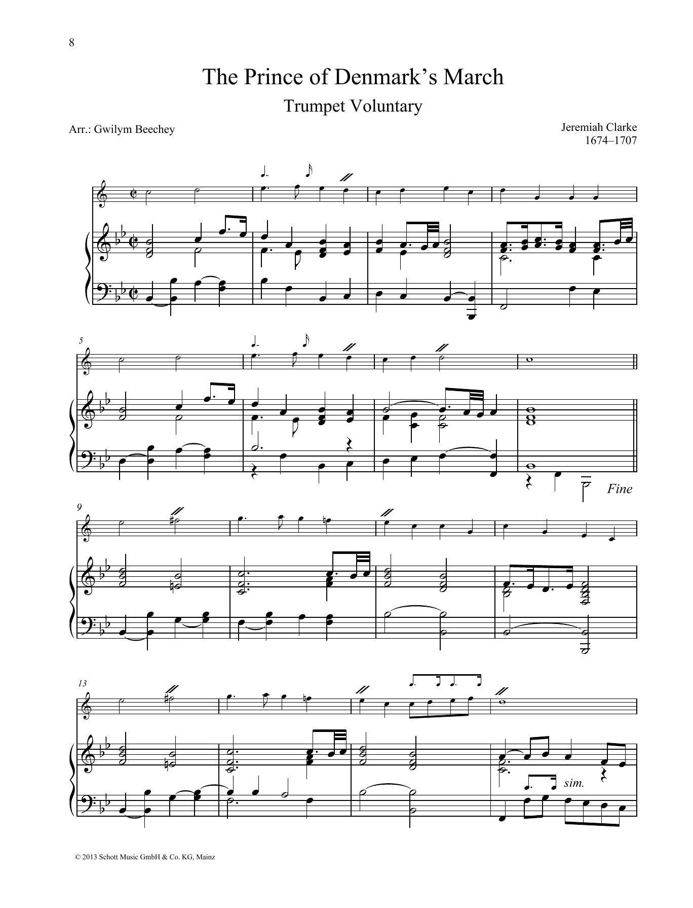 Download Gwilym Beechey The Prince of Denmark's March Sheet Music and learn how to play Brass Solo PDF digital score in minutes