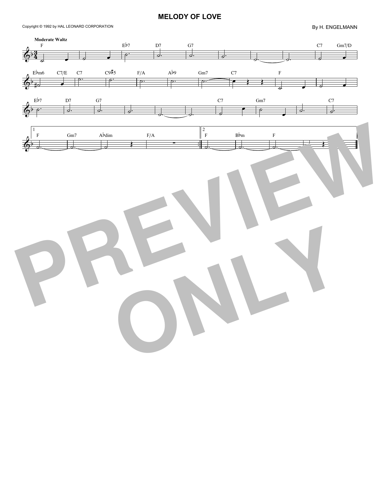 Download H. Engelmann Melody Of Love Sheet Music and learn how to play Lead Sheet / Fake Book PDF digital score in minutes