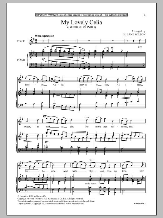 Download H. Lane Wilson My Lovely Celia Sheet Music and learn how to play Piano & Vocal PDF digital score in minutes