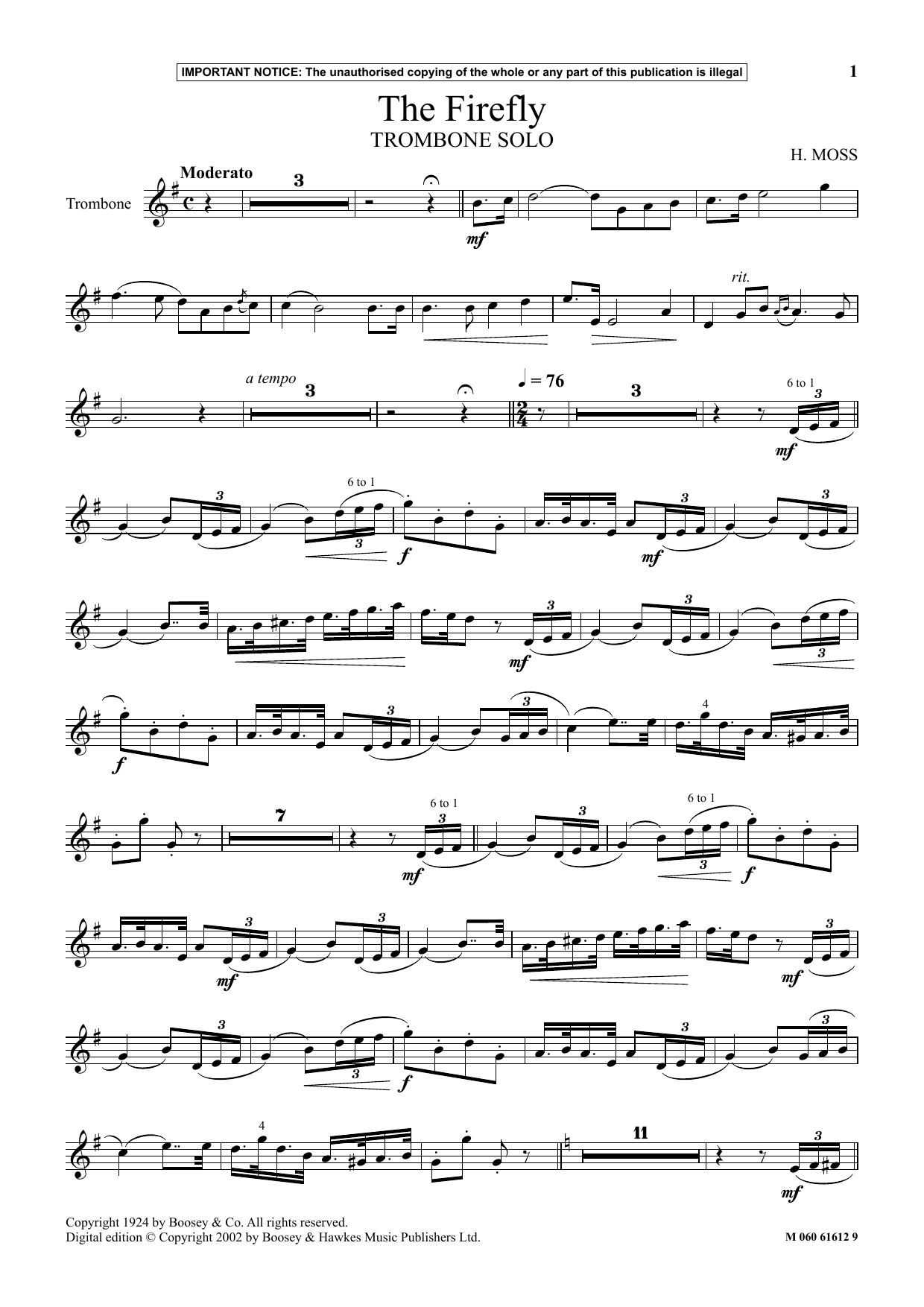 Download H. Moss The Firefly Sheet Music and learn how to play Instrumental Solo PDF digital score in minutes