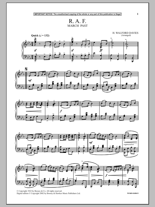 Download H. Walford Davies Royal Air Force March Past Sheet Music and learn how to play Piano PDF digital score in minutes