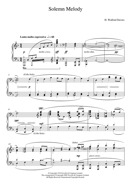 Download H. Walford Davies Solemn Melody Sheet Music and learn how to play Piano PDF digital score in minutes