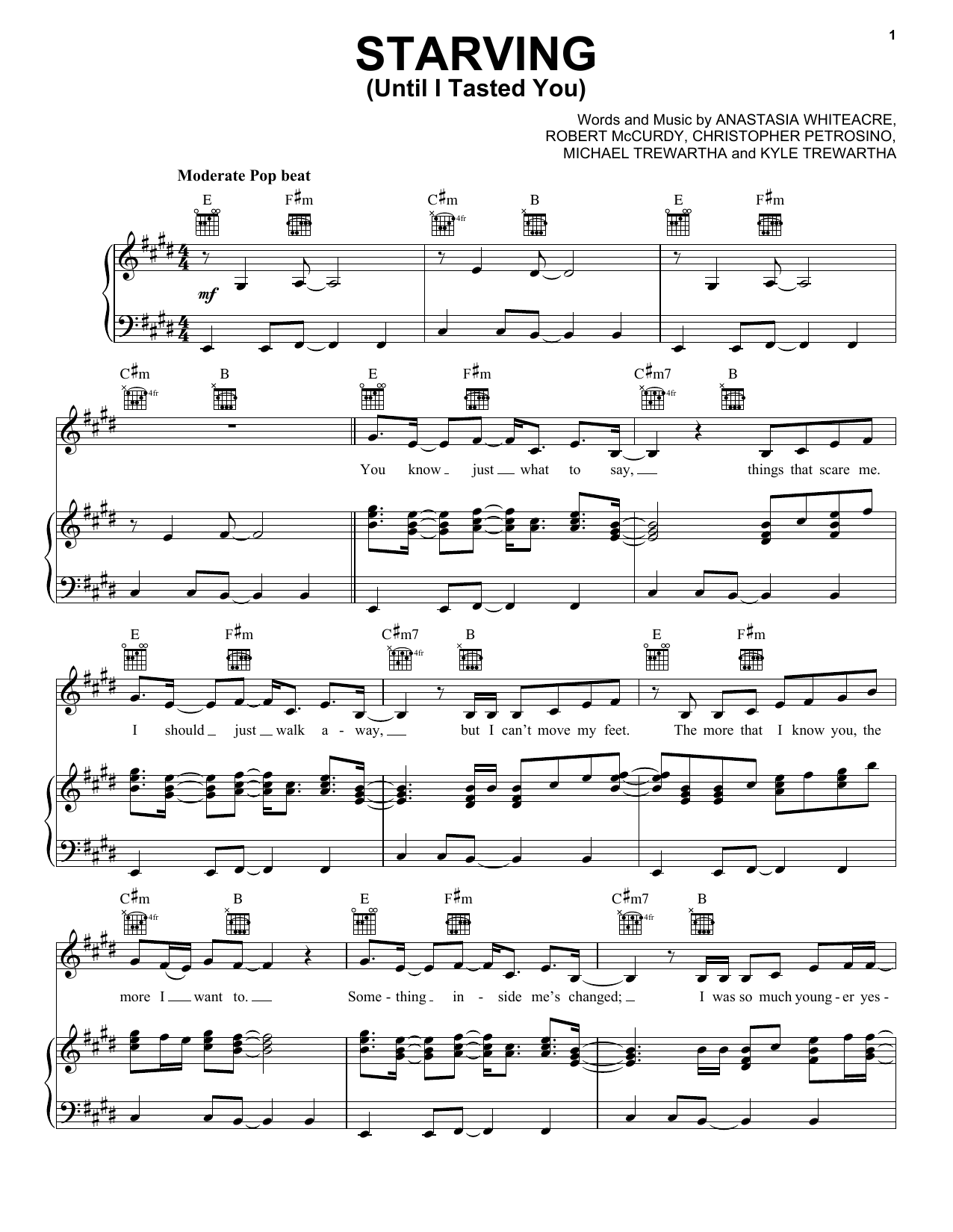 Download Hailee Steinfeld & Grey Starving (Until I Tasted You) (feat. Zedd) Sheet Music and learn how to play Piano, Vocal & Guitar (Right-Hand Melody) PDF digital score in minutes