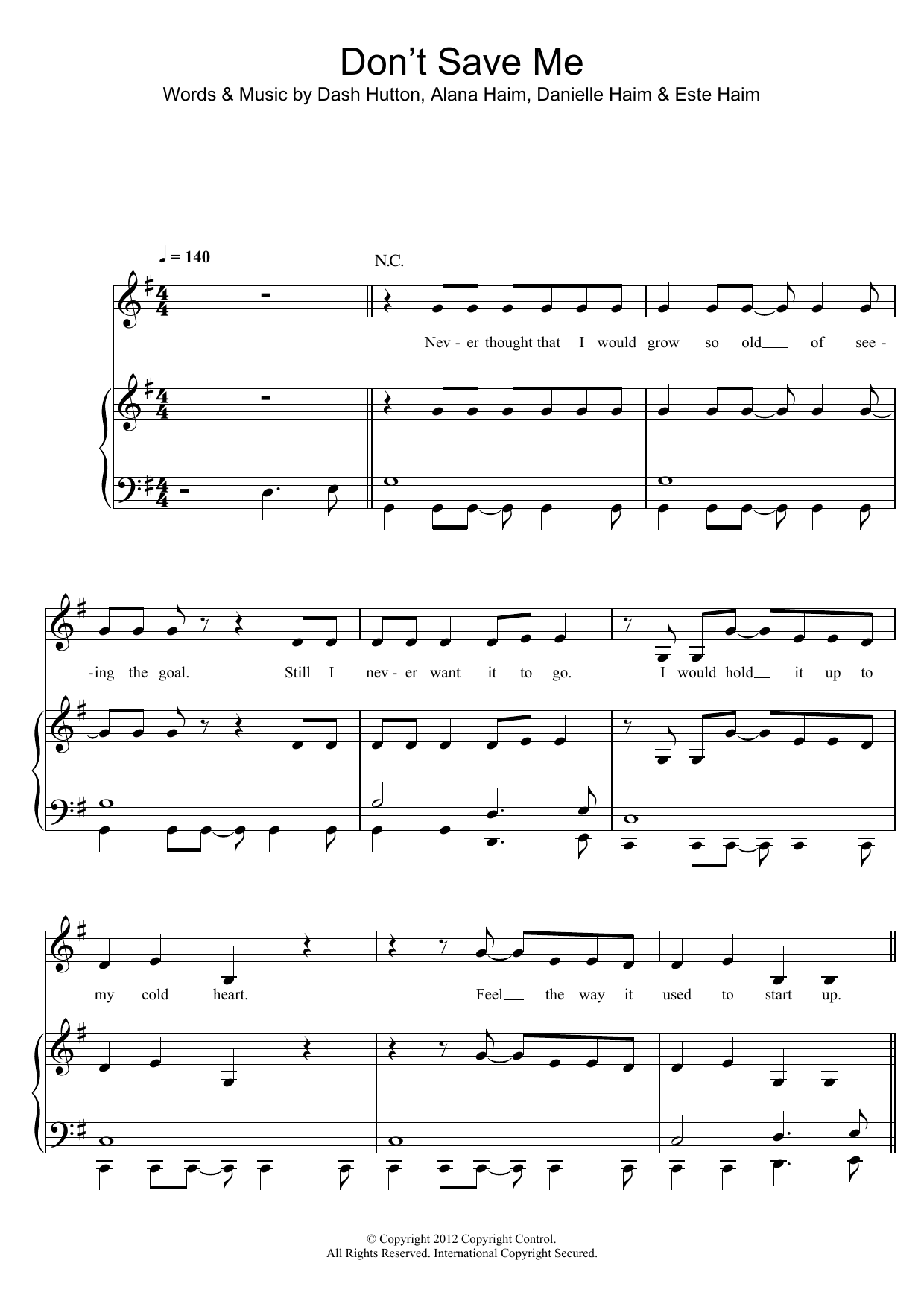 Download Haim Don't Save Me Sheet Music and learn how to play Piano, Vocal & Guitar (Right-Hand Melody) PDF digital score in minutes