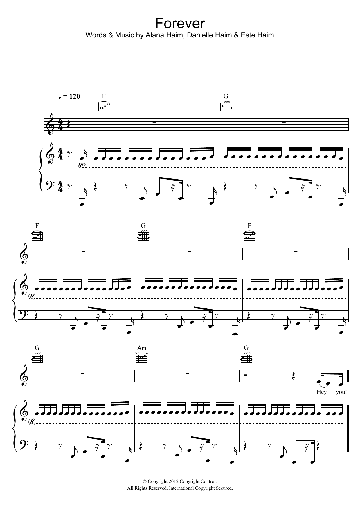 Download Haim Forever Sheet Music and learn how to play Piano, Vocal & Guitar (Right-Hand Melody) PDF digital score in minutes