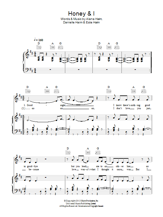 Download Haim Honey And I Sheet Music and learn how to play Piano, Vocal & Guitar (Right-Hand Melody) PDF digital score in minutes