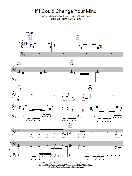 Download Haim If I Could Change Your Mind Sheet Music and learn how to play Piano, Vocal & Guitar (Right-Hand Melody) PDF digital score in minutes