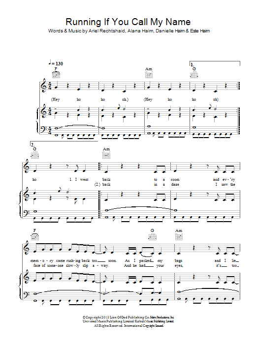 Download Haim Running If You Call My Name Sheet Music and learn how to play Piano, Vocal & Guitar (Right-Hand Melody) PDF digital score in minutes