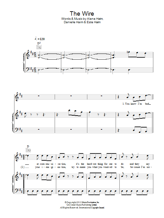 Download Haim The Wire Sheet Music and learn how to play Piano, Vocal & Guitar (Right-Hand Melody) PDF digital score in minutes