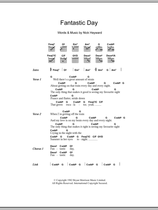 Download Haircut 100 Fantastic Day Sheet Music and learn how to play Lyrics & Chords PDF digital score in minutes