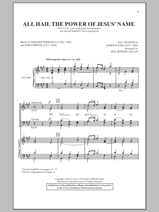 Download Hal Hopson All Hail The Power Of Jesus' Name Sheet Music and learn how to play SATB PDF digital score in minutes