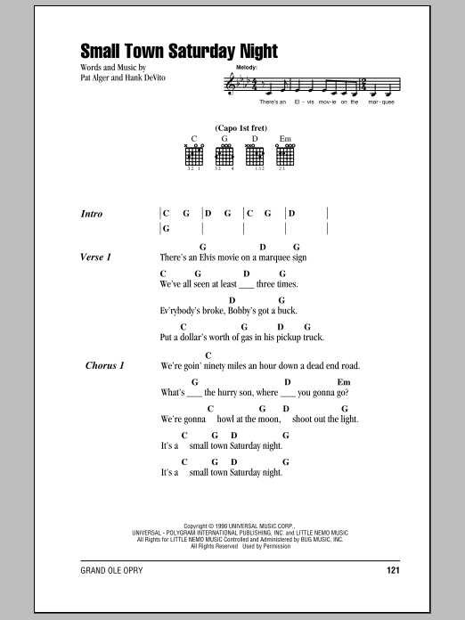 Download Hal Ketchum Small Town Saturday Night Sheet Music and learn how to play Easy Guitar PDF digital score in minutes