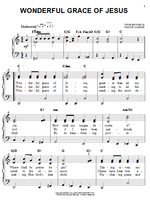 Download Haldor Lillenas Wonderful Grace Of Jesus Sheet Music and learn how to play Piano, Vocal & Guitar (Right-Hand Melody) PDF digital score in minutes