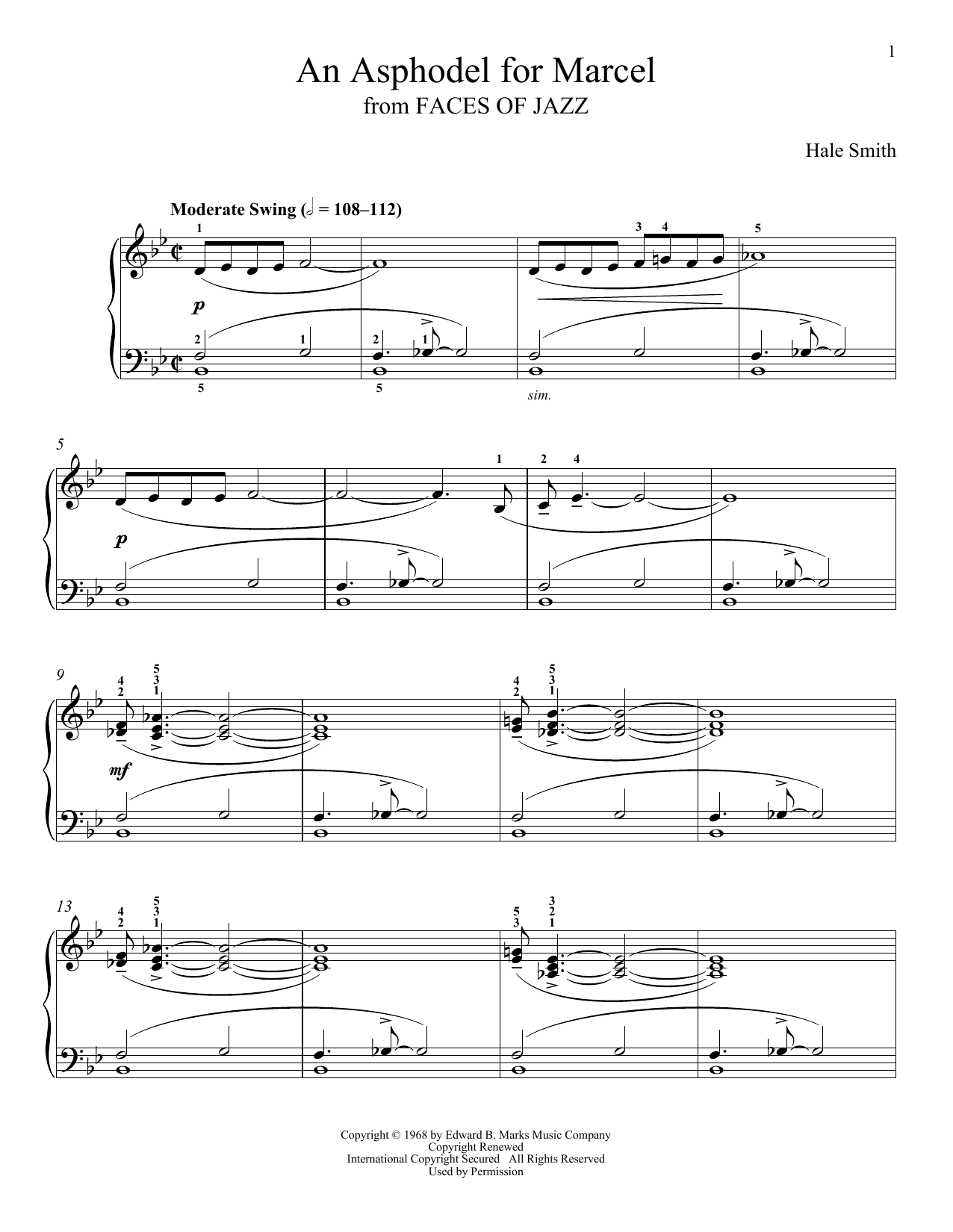 Download Hale Smith An Asphodel For Marcel Sheet Music and learn how to play Piano Solo PDF digital score in minutes