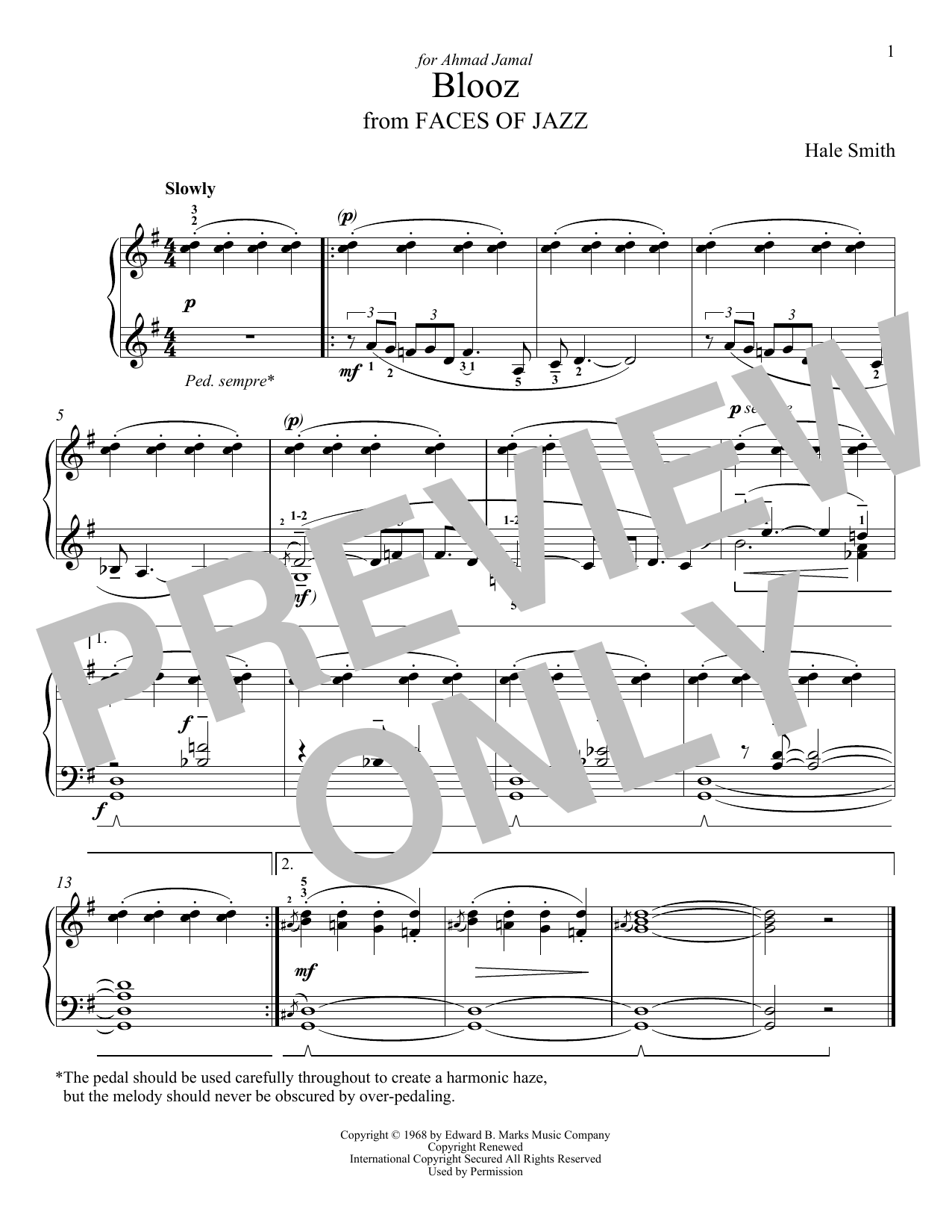 Download Hale Smith Blooz Sheet Music and learn how to play Piano Solo PDF digital score in minutes