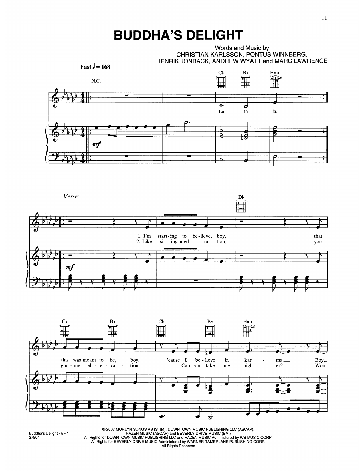 Download Haley Bennett Buddha's Delight (from Music And Lyrics) Sheet Music and learn how to play Piano, Vocal & Guitar Chords (Right-Hand Melody) PDF digital score in minutes