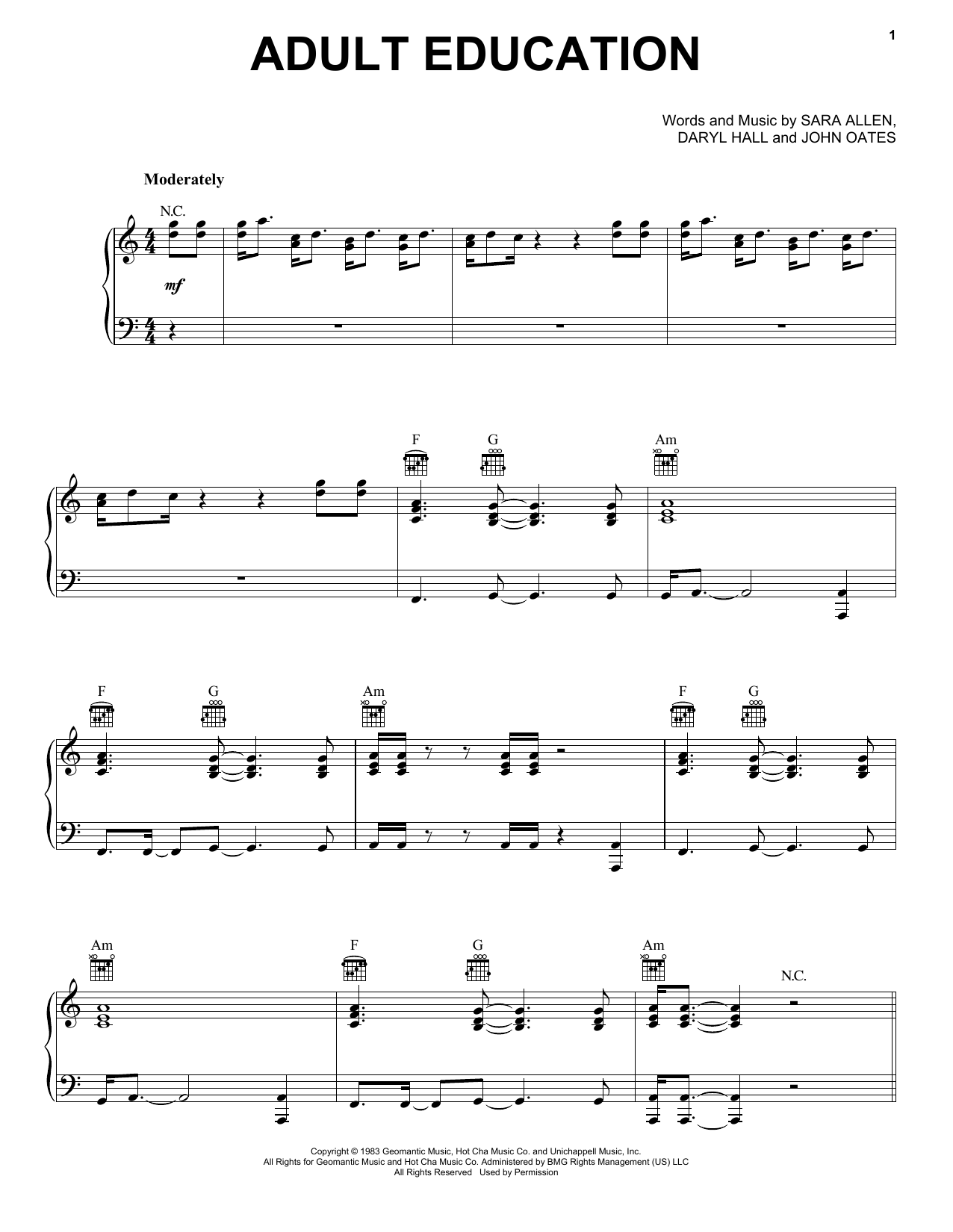 Download Hall & Oates Adult Education Sheet Music and learn how to play Piano, Vocal & Guitar (Right-Hand Melody) PDF digital score in minutes