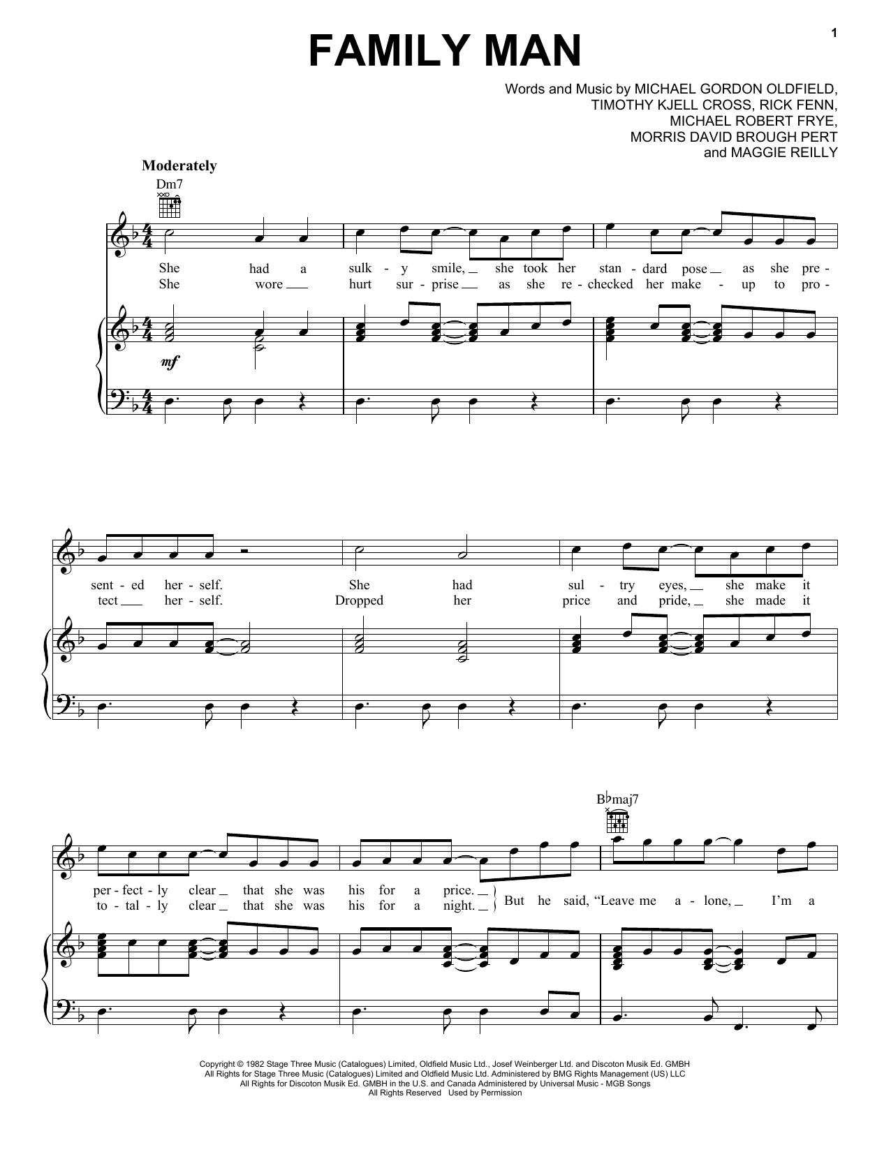 Download Hall & Oates Family Man Sheet Music and learn how to play Piano, Vocal & Guitar (Right-Hand Melody) PDF digital score in minutes