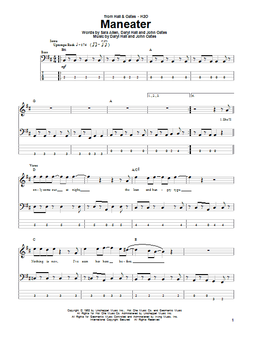 Download Hall & Oates Maneater Sheet Music and learn how to play Voice PDF digital score in minutes