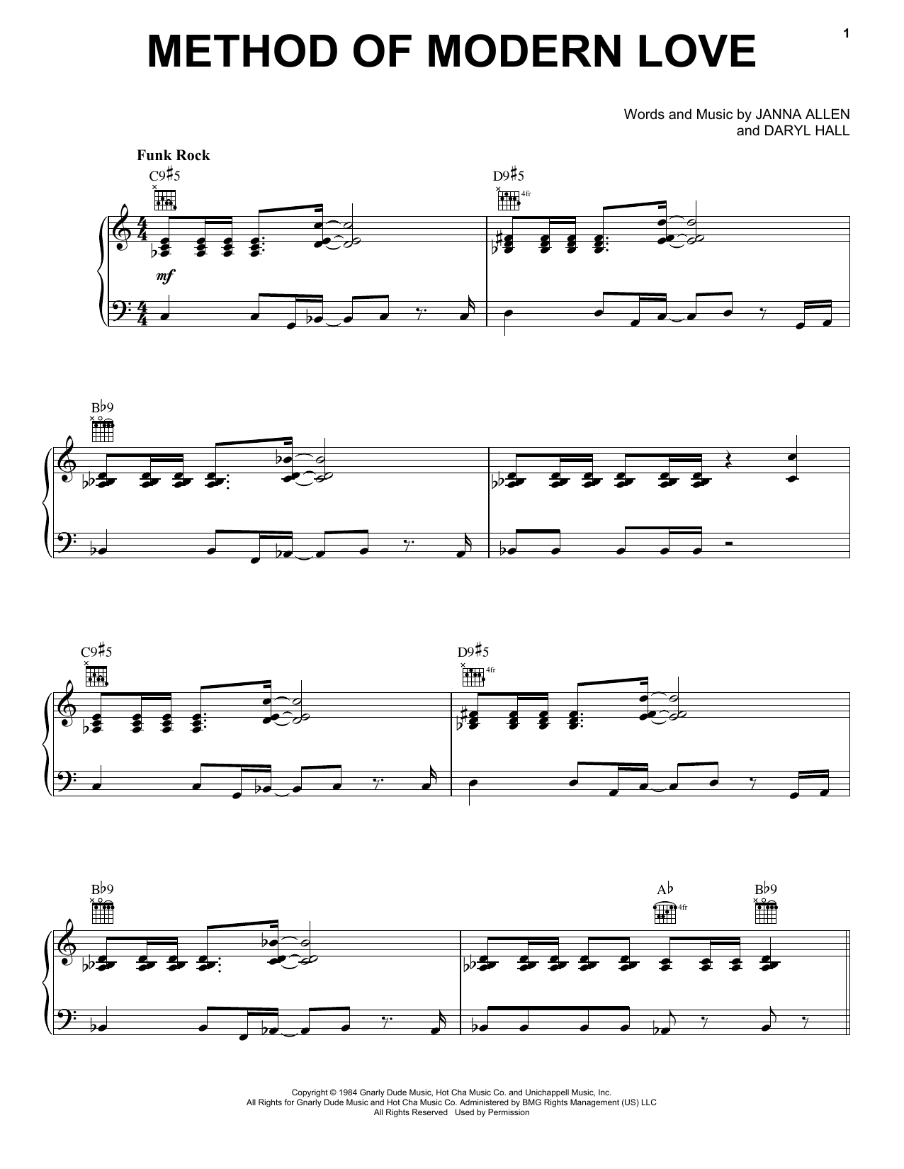 Download Hall & Oates Method Of Modern Love Sheet Music and learn how to play Piano, Vocal & Guitar (Right-Hand Melody) PDF digital score in minutes