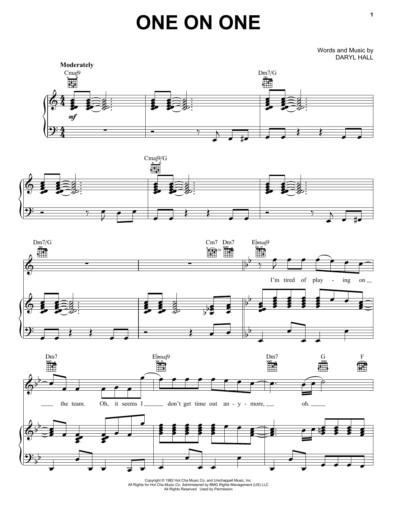 Download Hall & Oates One On One Sheet Music and learn how to play Piano, Vocal & Guitar (Right-Hand Melody) PDF digital score in minutes