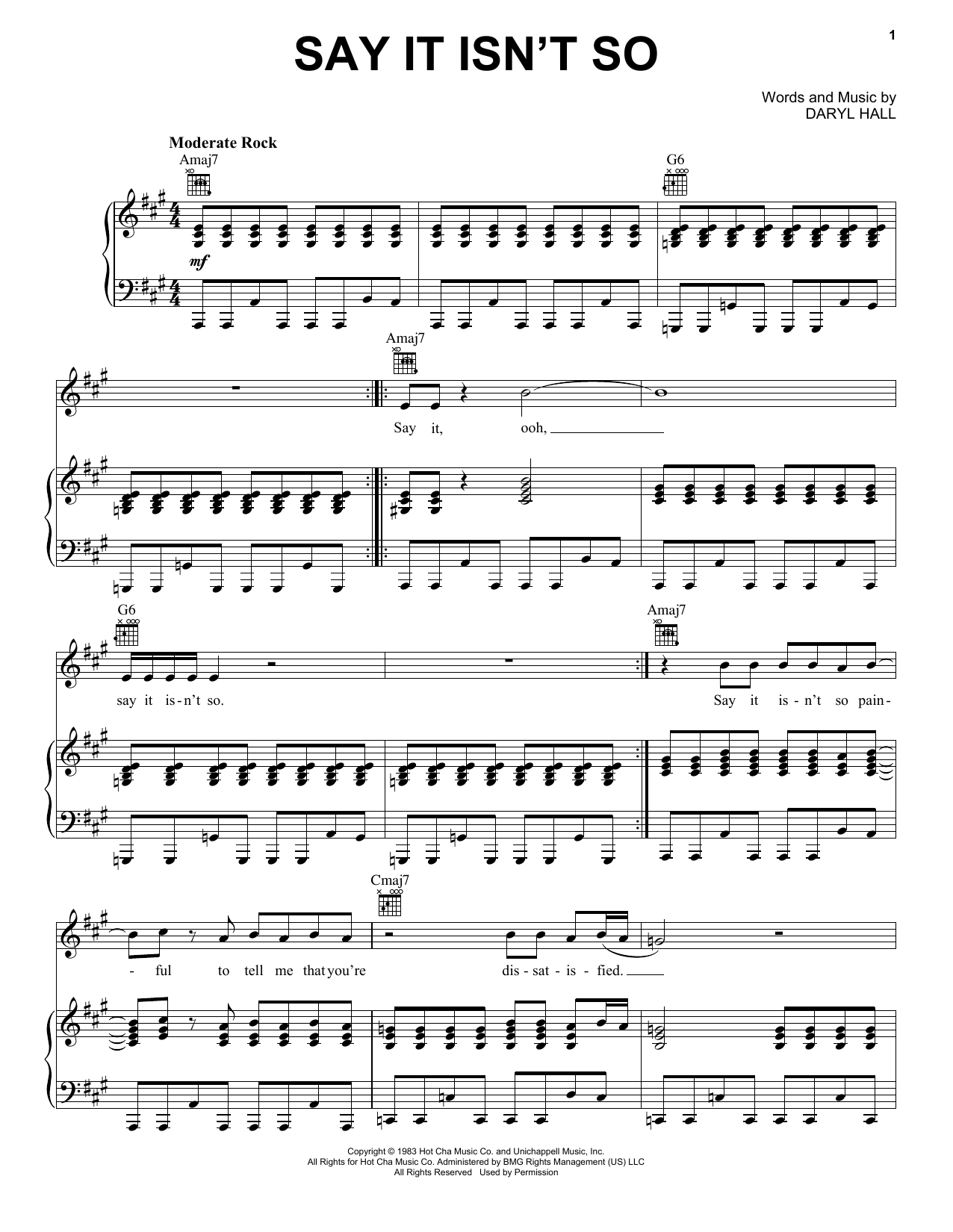 Download Hall & Oates Say It Isn't So Sheet Music and learn how to play Piano, Vocal & Guitar (Right-Hand Melody) PDF digital score in minutes