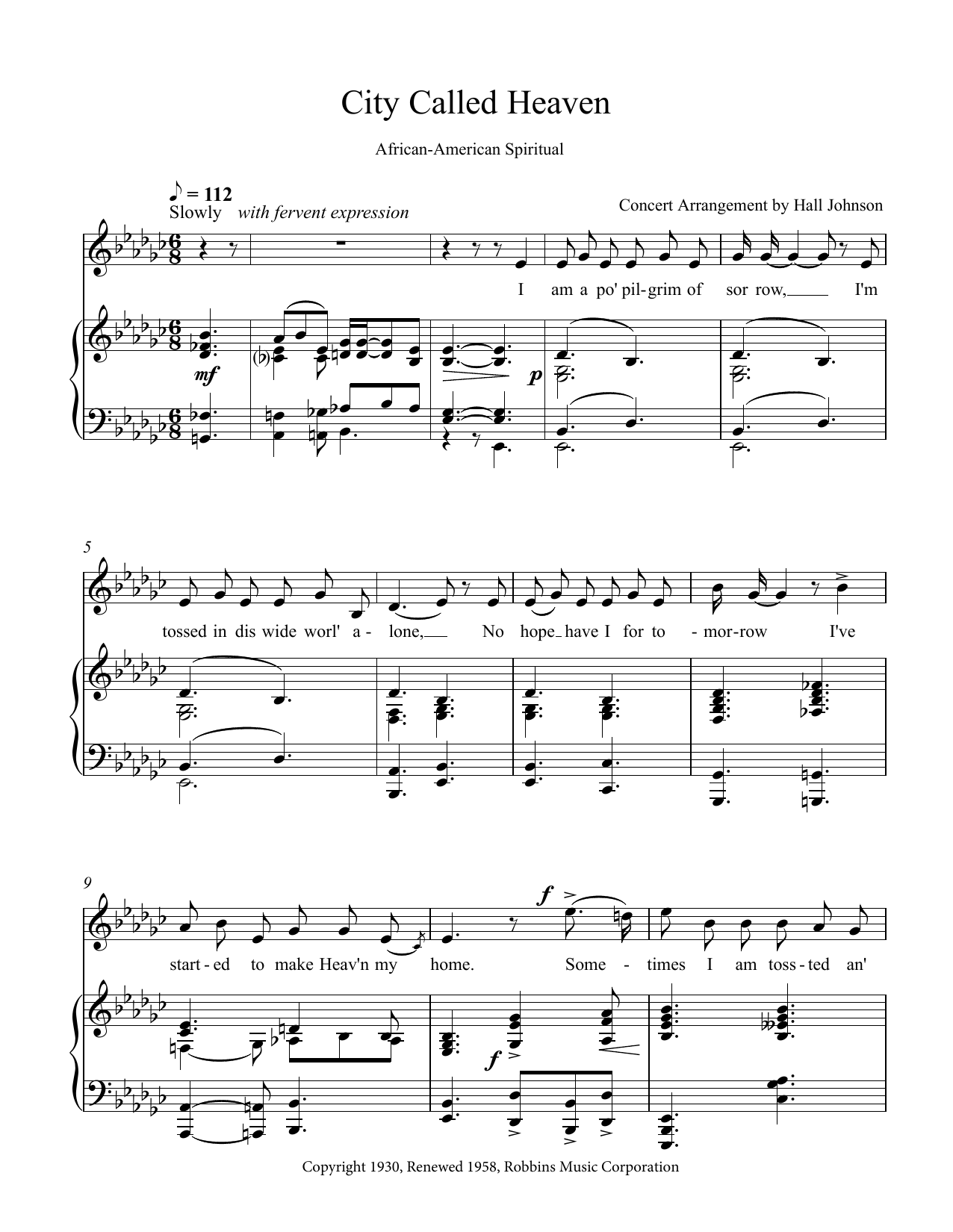 Download Hall Johnson City Called Heaven (E-flat minor) Sheet Music and learn how to play Piano & Vocal PDF digital score in minutes