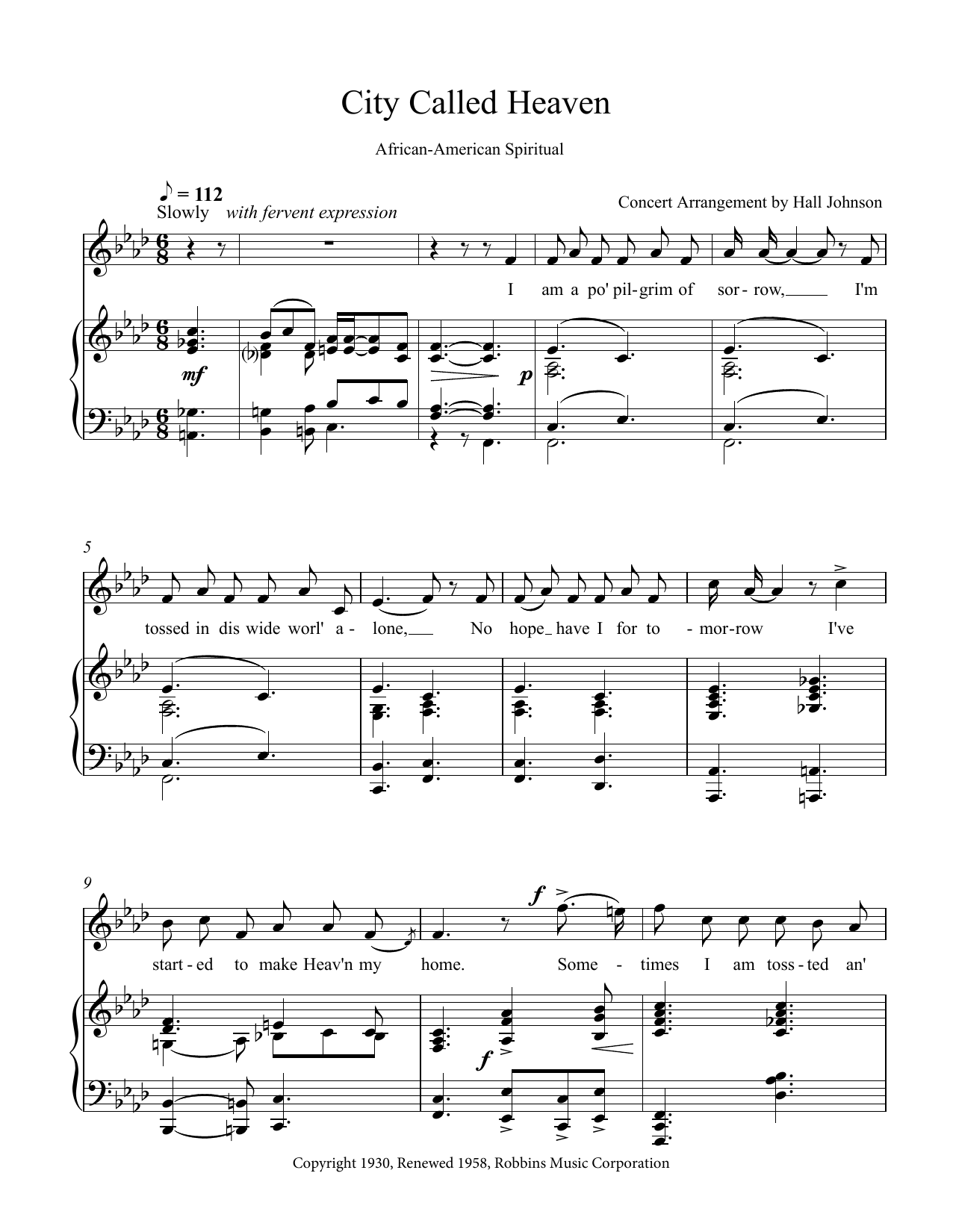 Download Hall Johnson City Called Heaven (F minor) Sheet Music and learn how to play Piano & Vocal PDF digital score in minutes