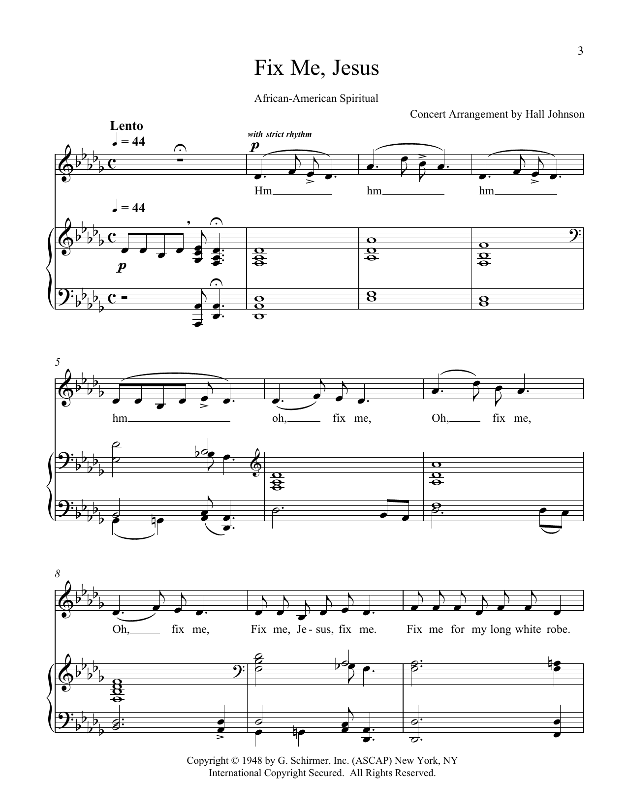 Download Hall Johnson Fix Me, Jesus (D-flat) Sheet Music and learn how to play Piano & Vocal PDF digital score in minutes