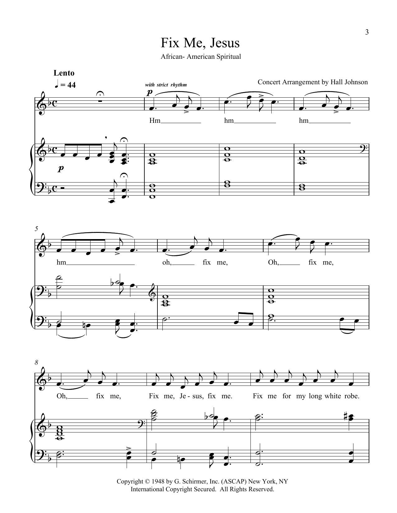 Download Hall Johnson Fix Me, Jesus (F) Sheet Music and learn how to play Piano & Vocal PDF digital score in minutes