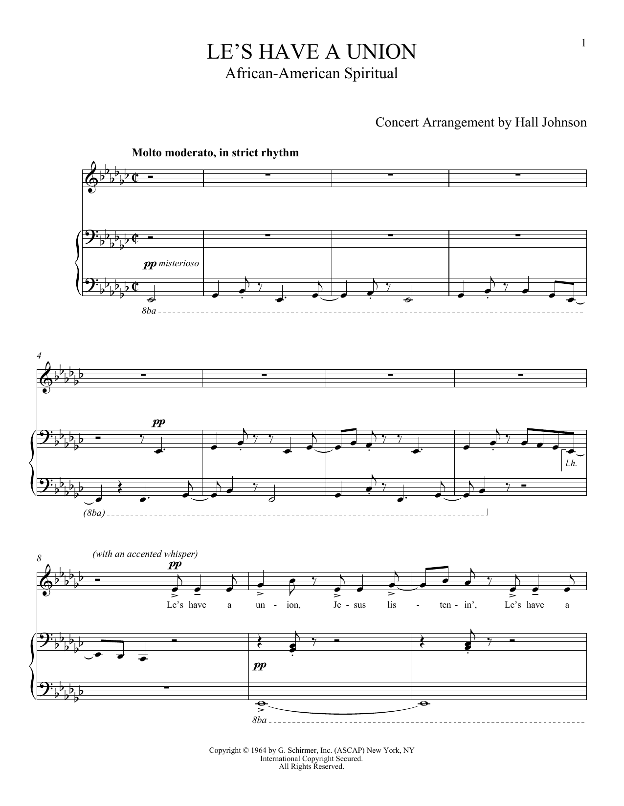 Download Hall Johnson Le's Have a Union Sheet Music and learn how to play Piano & Vocal PDF digital score in minutes