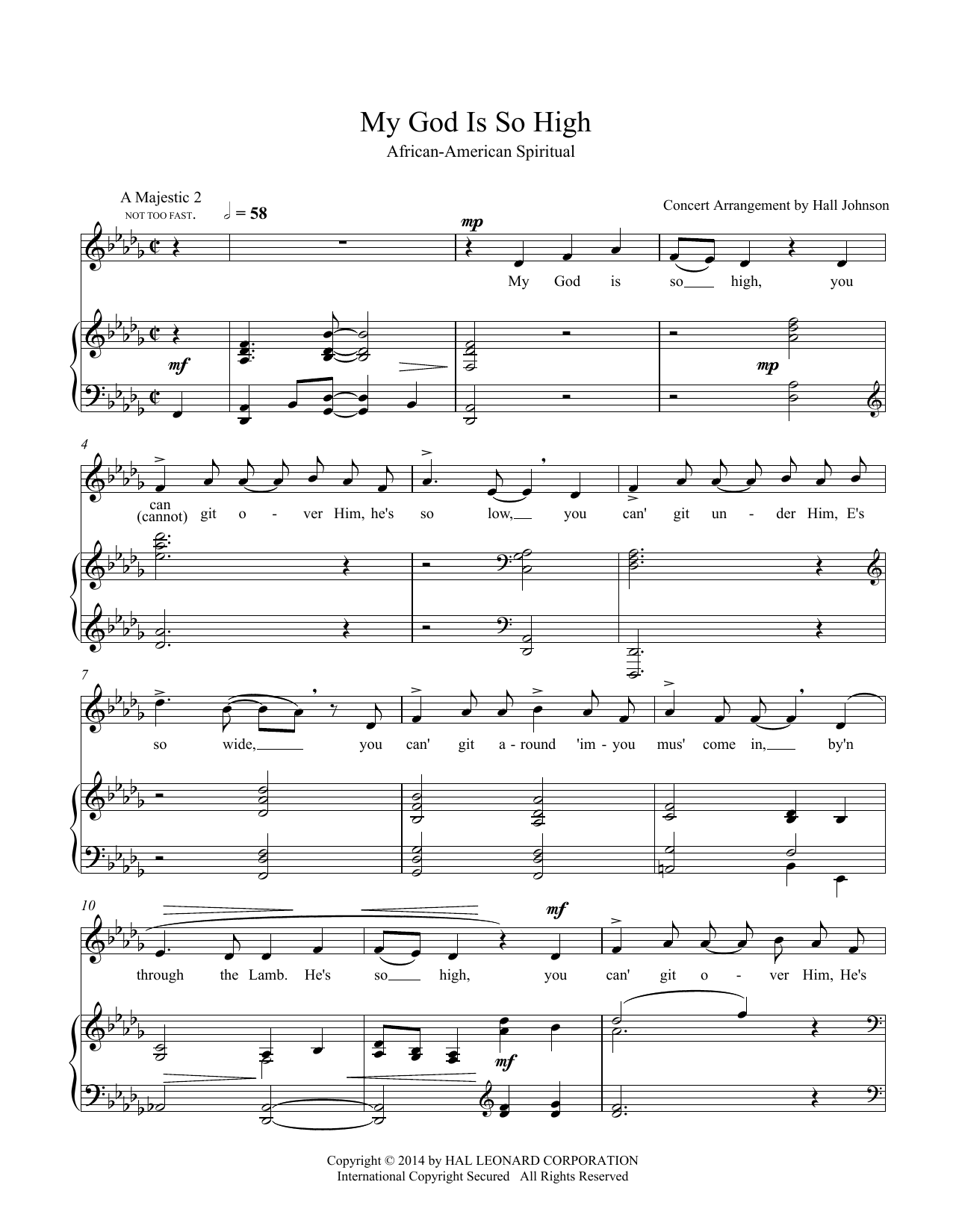 Download Hall Johnson My God Is So High (D-flat) Sheet Music and learn how to play Piano & Vocal PDF digital score in minutes