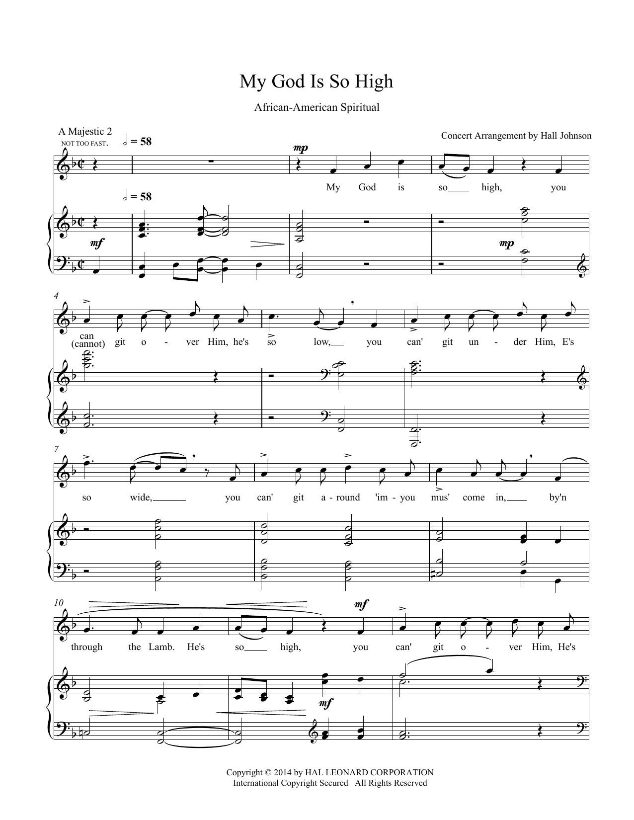 Download Hall Johnson My God Is So High (F) Sheet Music and learn how to play Piano & Vocal PDF digital score in minutes