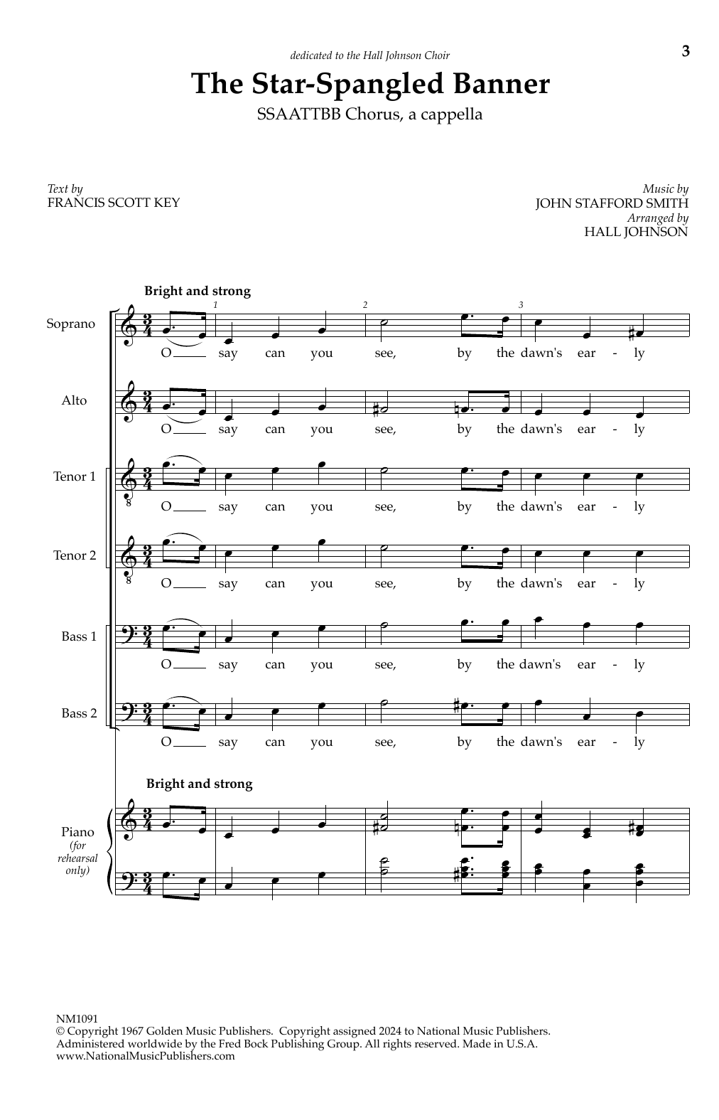 Download Hall Johnson The Star-Spangled Banner Sheet Music and learn how to play SATTBB Choir PDF digital score in minutes