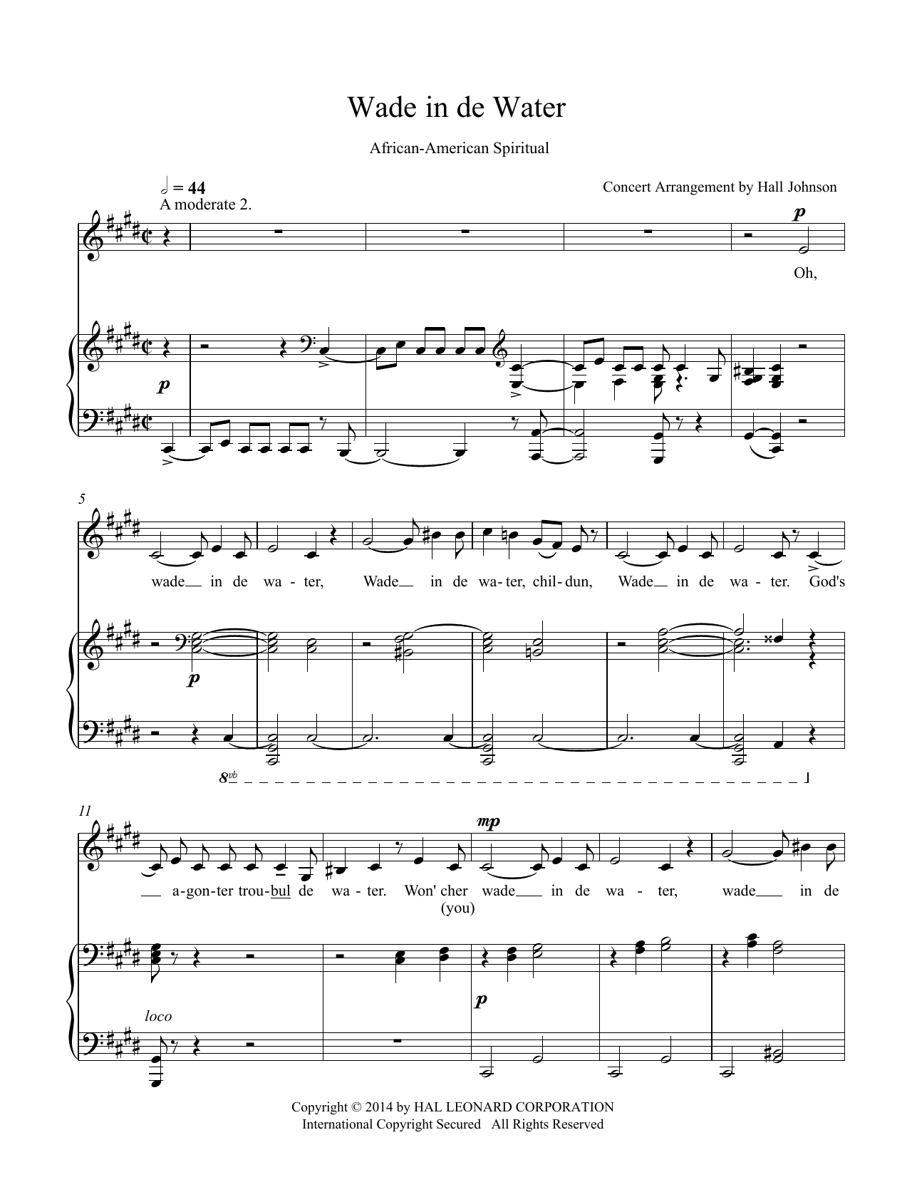 Download Hall Johnson Wade in de Water (C-sharp minor) Sheet Music and learn how to play Piano & Vocal PDF digital score in minutes