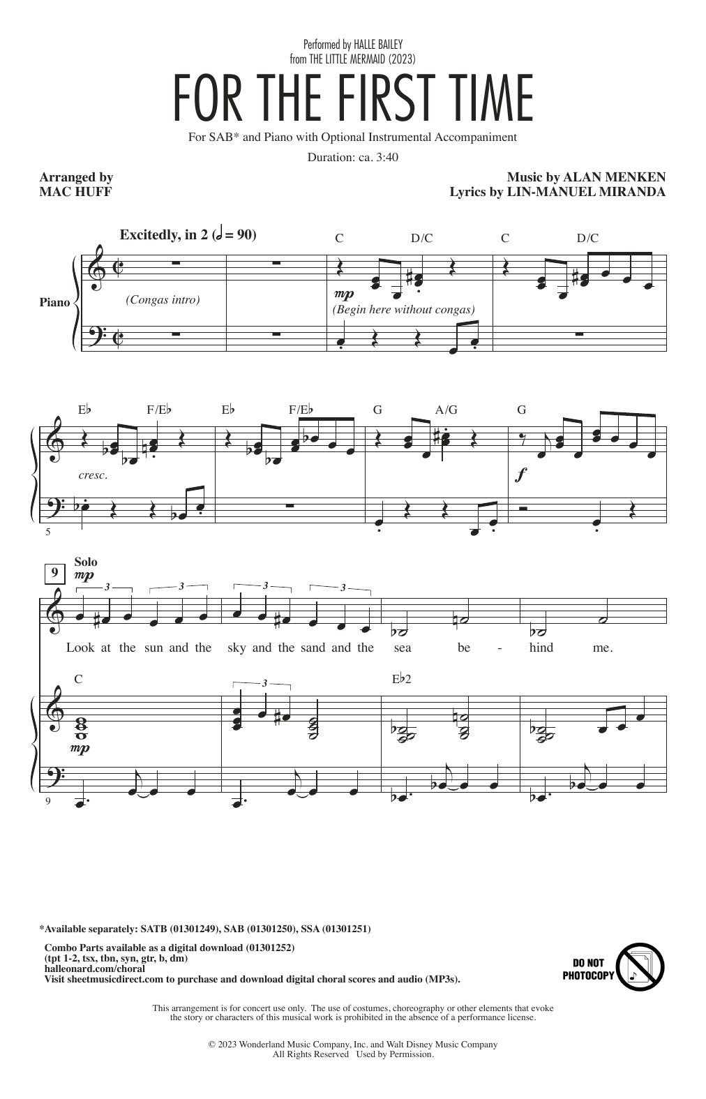 Download Halle Bailey For The First Time (from The Little Mermaid) (2023) (arr. Mac Huff) Sheet Music and learn how to play SSA Choir PDF digital score in minutes