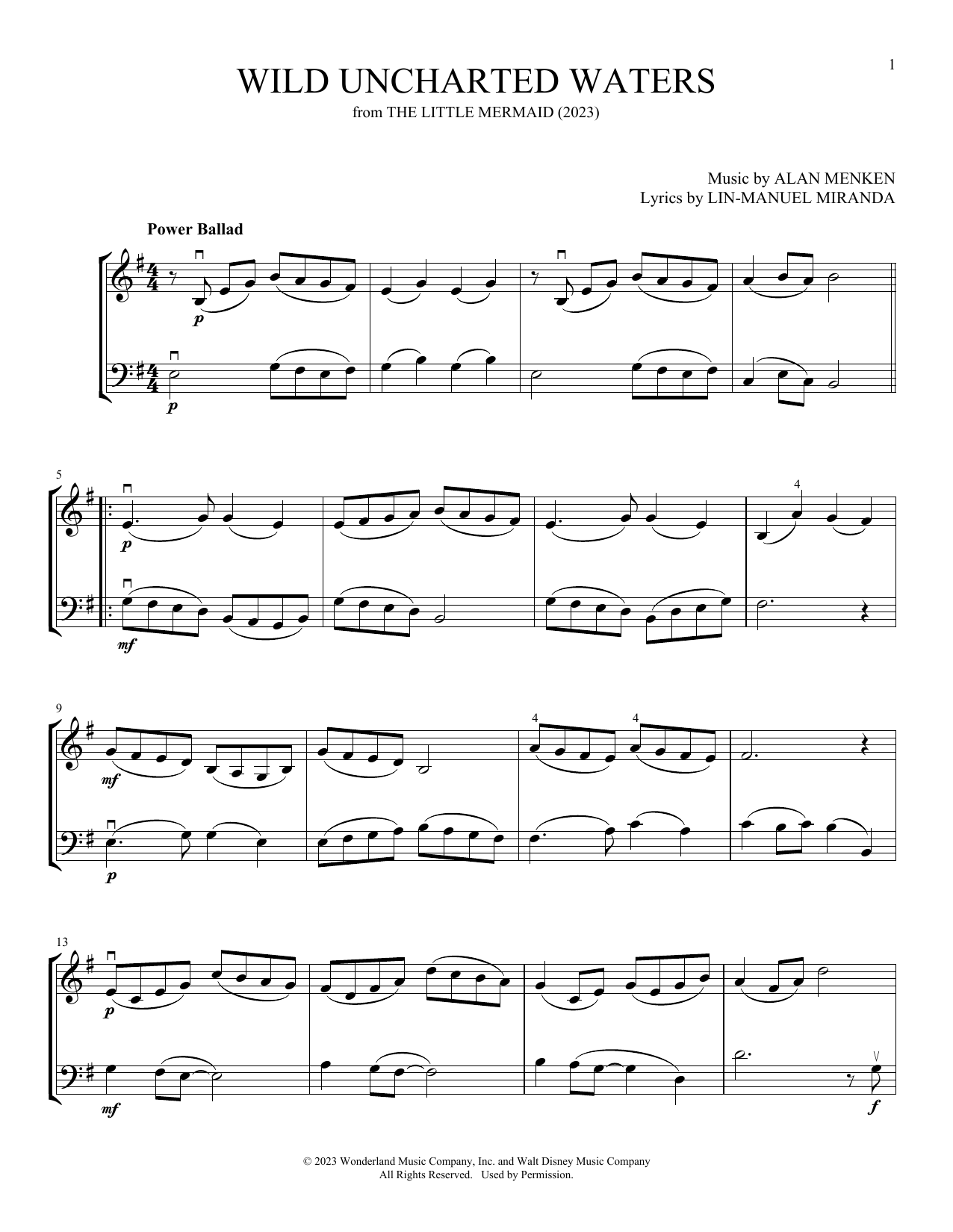 Download Halle Bailey Wild Uncharted Waters (from The Little Mermaid) (2023) (arr. Michelle Hynson) Sheet Music and learn how to play Instrumental Duet PDF digital score in minutes