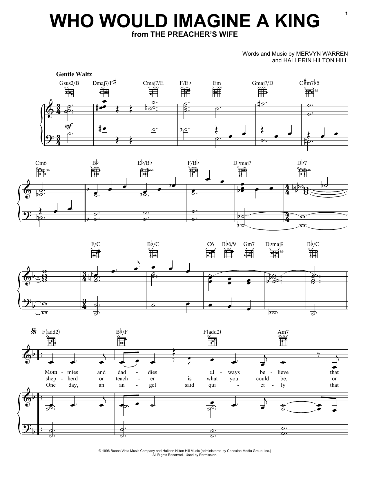 Download Hallerin Hilton Hill Who Would Imagine A King Sheet Music and learn how to play Piano, Vocal & Guitar (Right-Hand Melody) PDF digital score in minutes