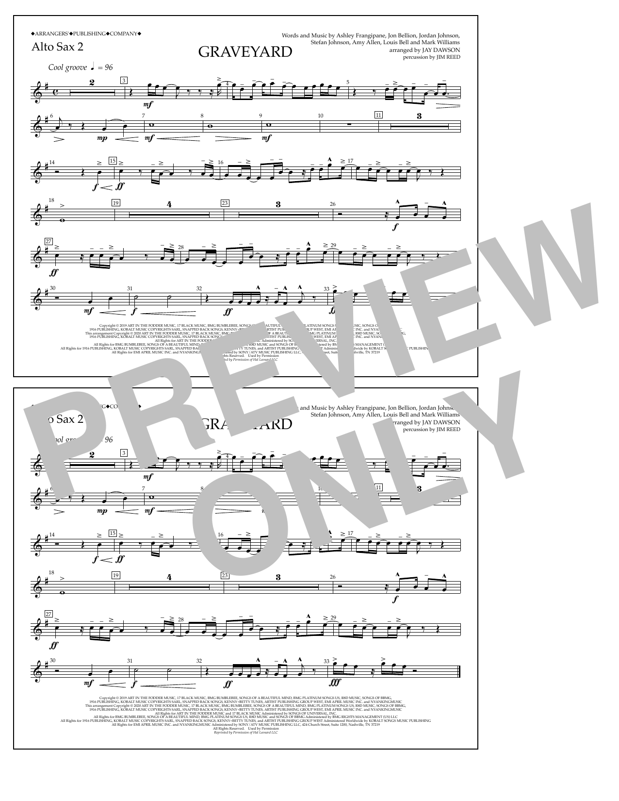 Download Halsey Graveyard (arr. Jay Dawson) - Alto Sax 2 Sheet Music and learn how to play Marching Band PDF digital score in minutes