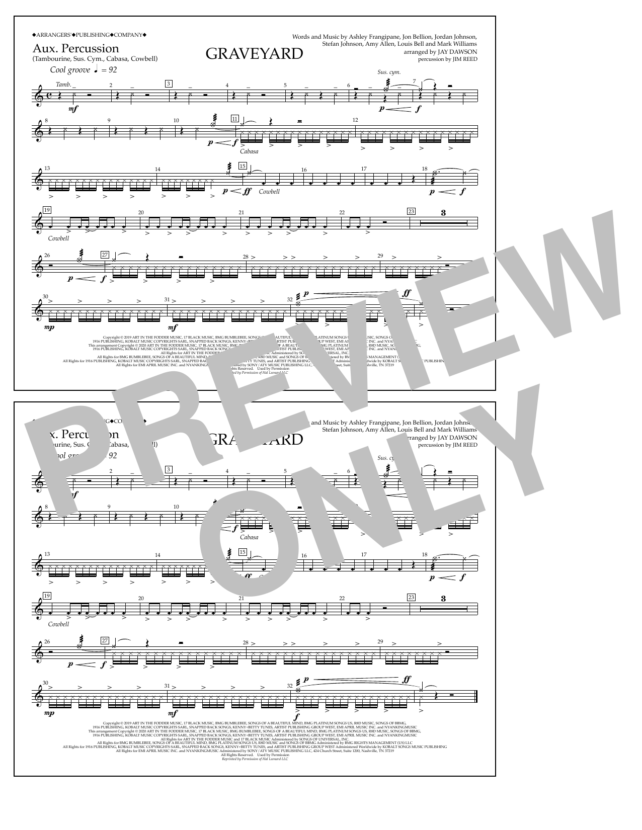 Download Halsey Graveyard (arr. Jay Dawson) - Aux. Percussion Sheet Music and learn how to play Marching Band PDF digital score in minutes