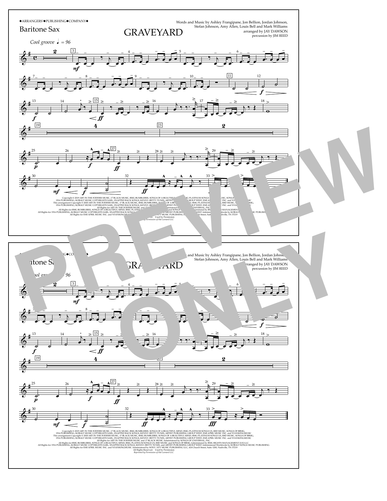 Download Halsey Graveyard (arr. Jay Dawson) - Bari Sax Sheet Music and learn how to play Marching Band PDF digital score in minutes