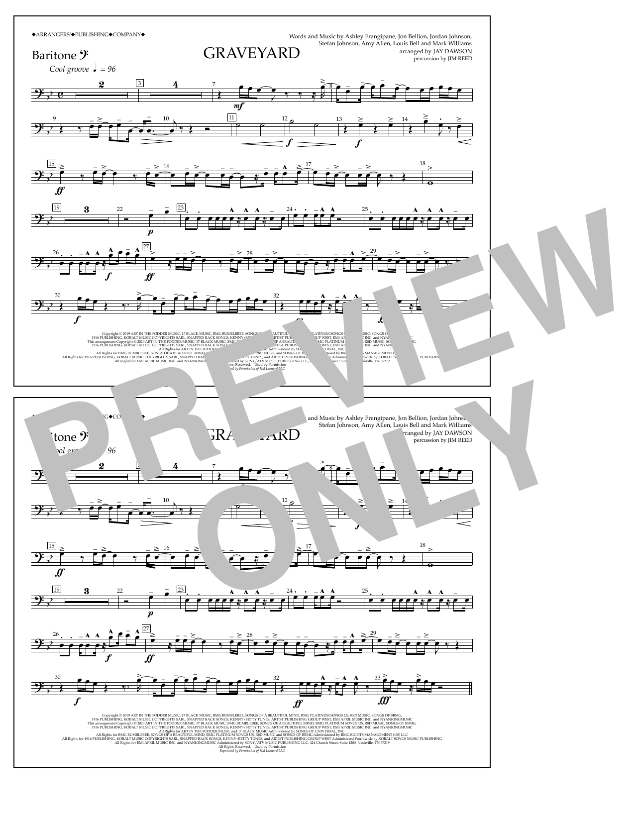 Download Halsey Graveyard (arr. Jay Dawson) - Baritone B.C. Sheet Music and learn how to play Marching Band PDF digital score in minutes