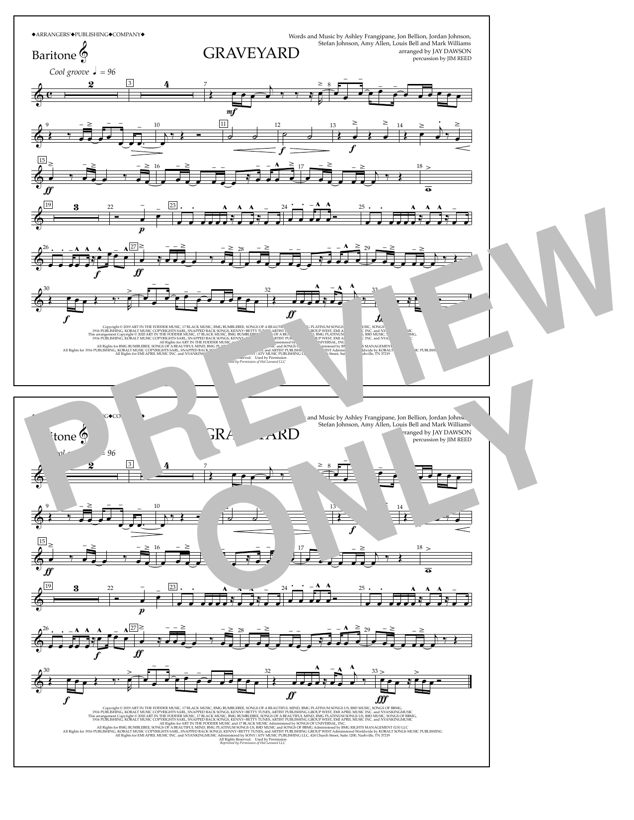 Download Halsey Graveyard (arr. Jay Dawson) - Baritone T.C. Sheet Music and learn how to play Marching Band PDF digital score in minutes