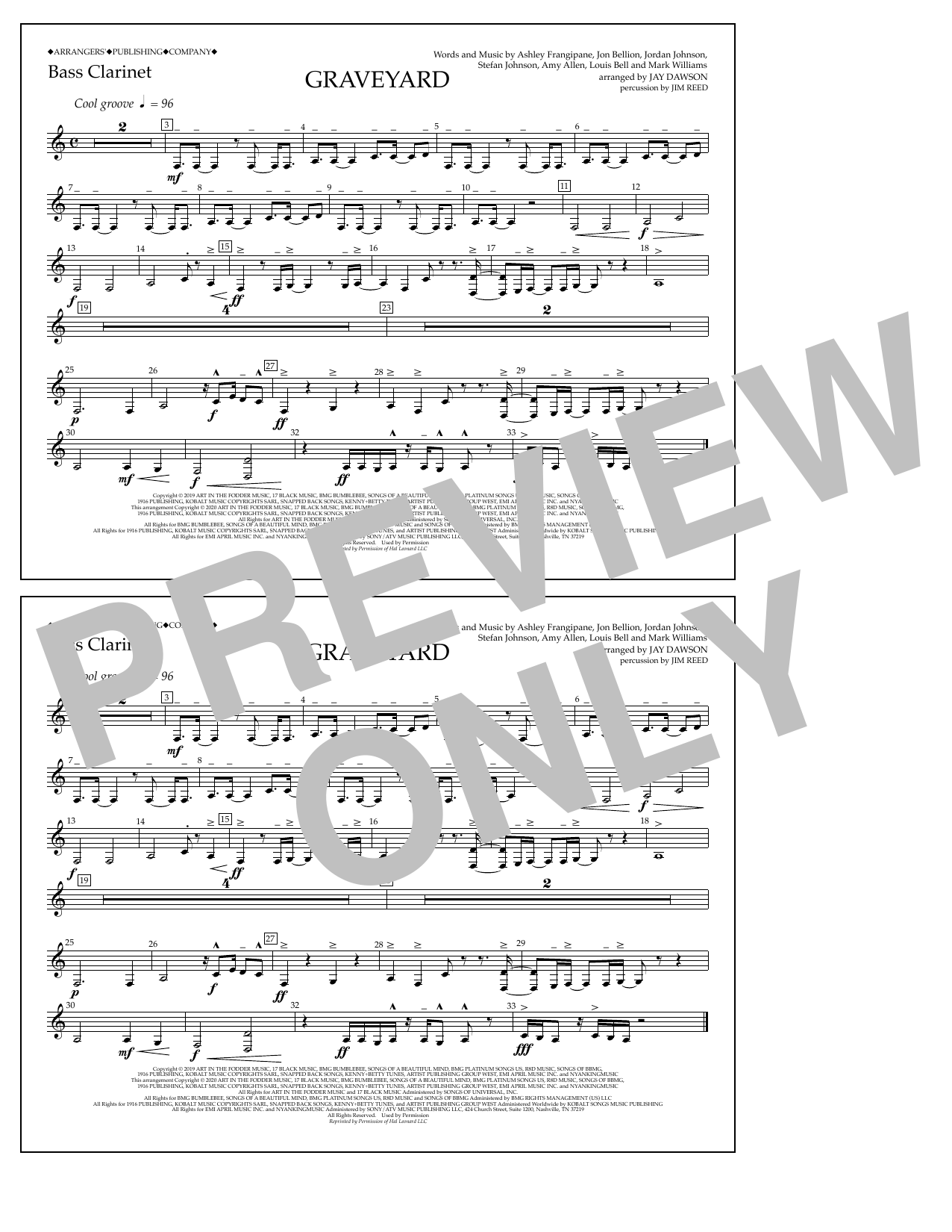 Download Halsey Graveyard (arr. Jay Dawson) - Bass Clarinet Sheet Music and learn how to play Marching Band PDF digital score in minutes