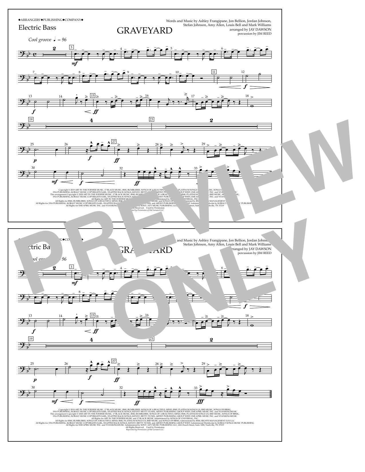 Download Halsey Graveyard (arr. Jay Dawson) - Electric Bass Sheet Music and learn how to play Marching Band PDF digital score in minutes
