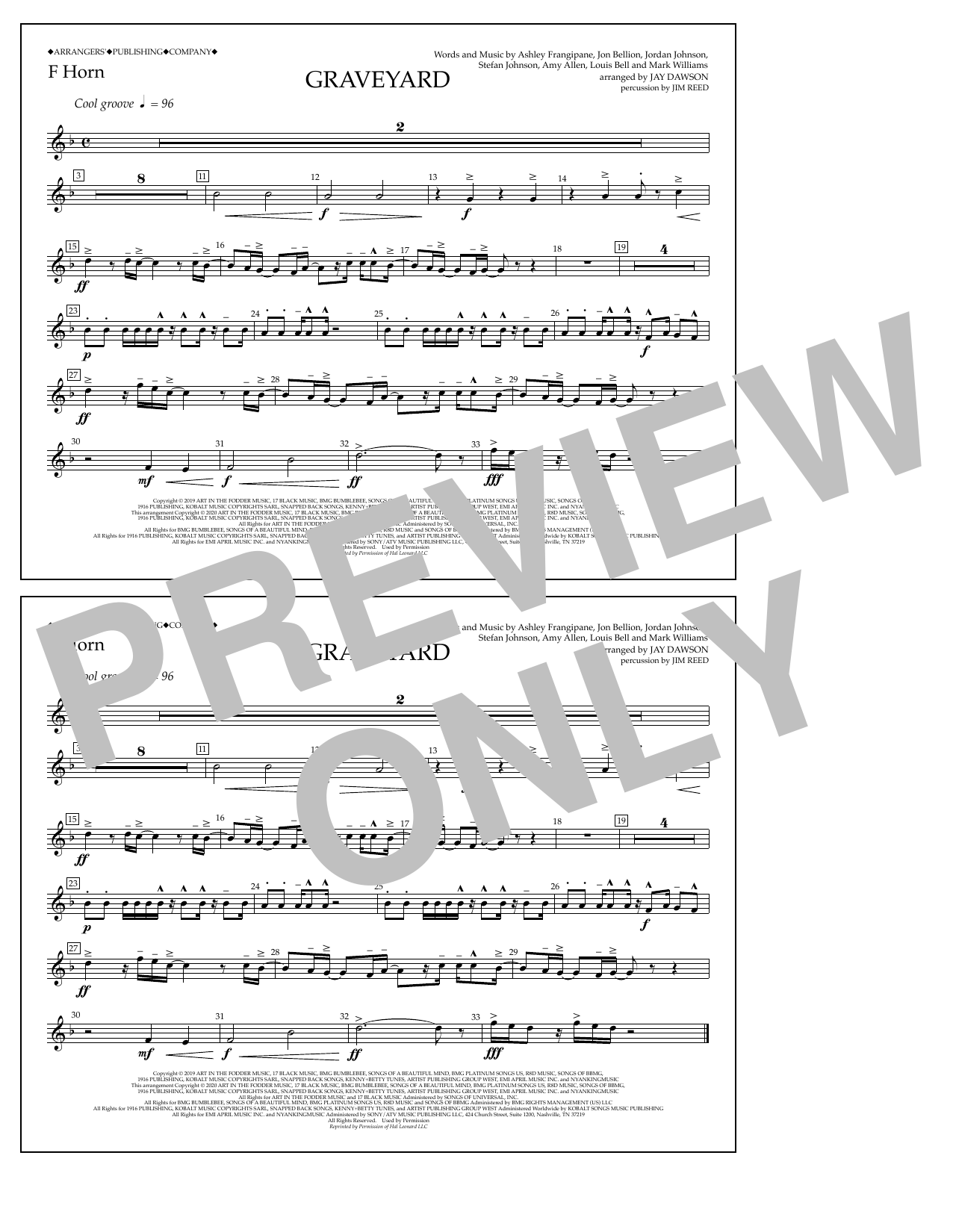 Download Halsey Graveyard (arr. Jay Dawson) - F Horn Sheet Music and learn how to play Marching Band PDF digital score in minutes