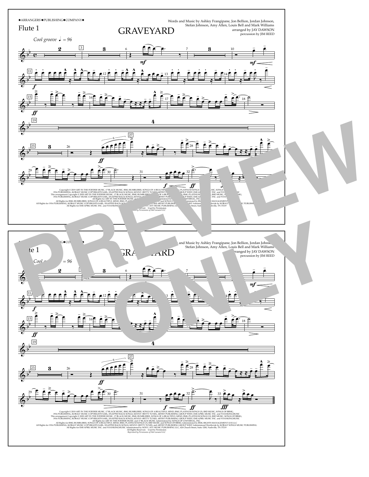 Download Halsey Graveyard (arr. Jay Dawson) - Flute 1 Sheet Music and learn how to play Marching Band PDF digital score in minutes