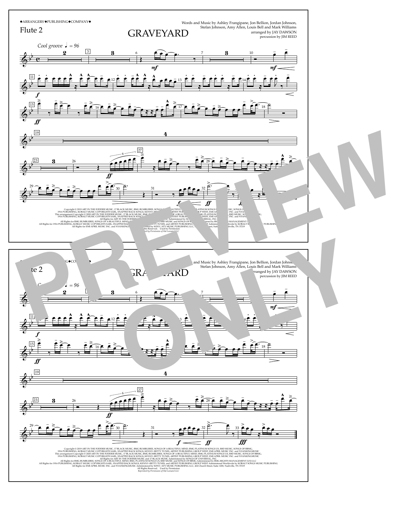 Download Halsey Graveyard (arr. Jay Dawson) - Flute 2 Sheet Music and learn how to play Marching Band PDF digital score in minutes